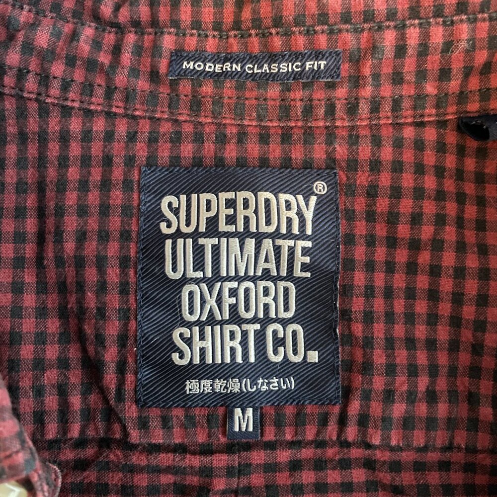 Superdry Men M Black Red Gingham Ultimate Oxford Shirt Short Sleeve Modern Fit - Picture 9 of 11